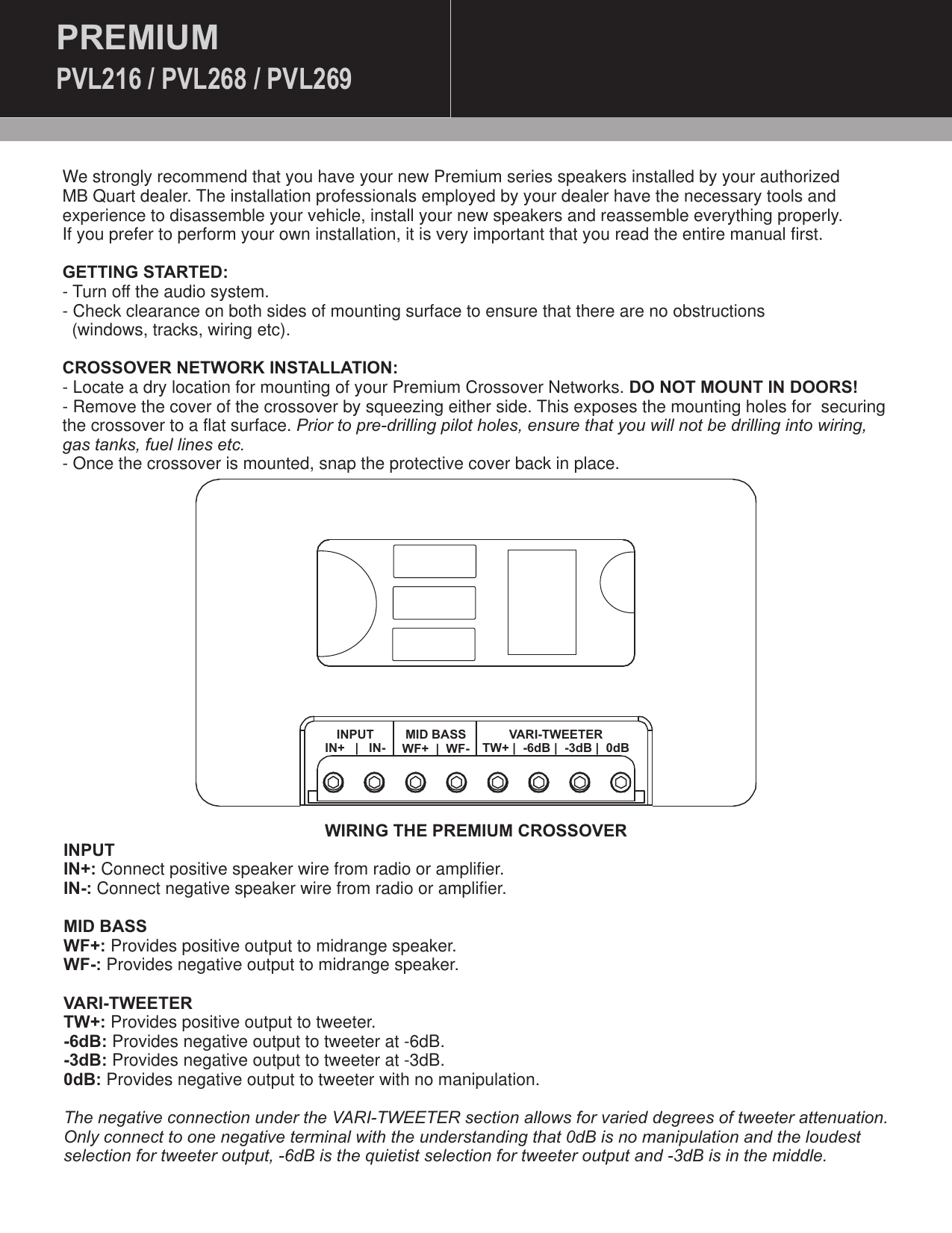 Page 6 of 10 - Mb-Quart Mb-Quart-Pvl216-Users-Manual- MBQ Premium Speaker Manual Front Cover  Mb-quart-pvl216-users-manual