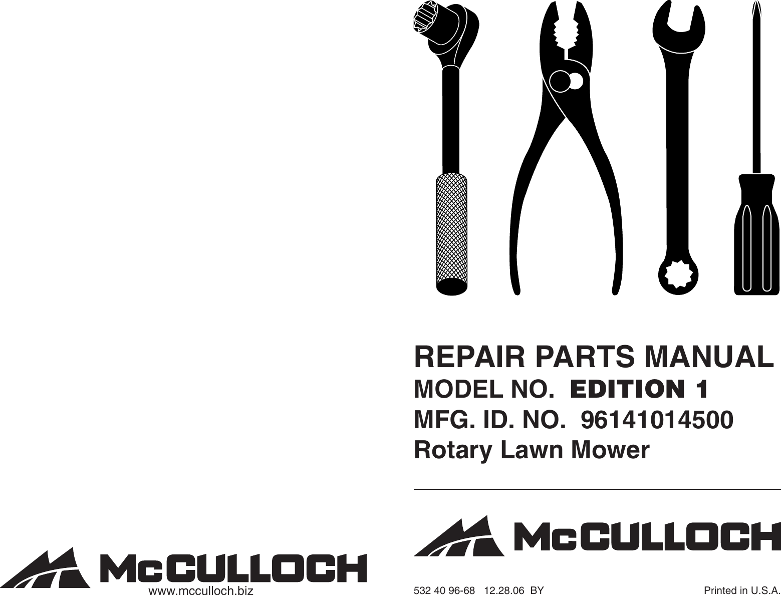 Page 1 of 4 - McCulloch EDITION 1 MFG. ID. NO. 96141014500 IPL, McCulloch, Edition1, 96141014500, 2007-04, Lawn Mower User Manual  To The 6cd32bbe-b55b-4663-812d-12a5a84d8724