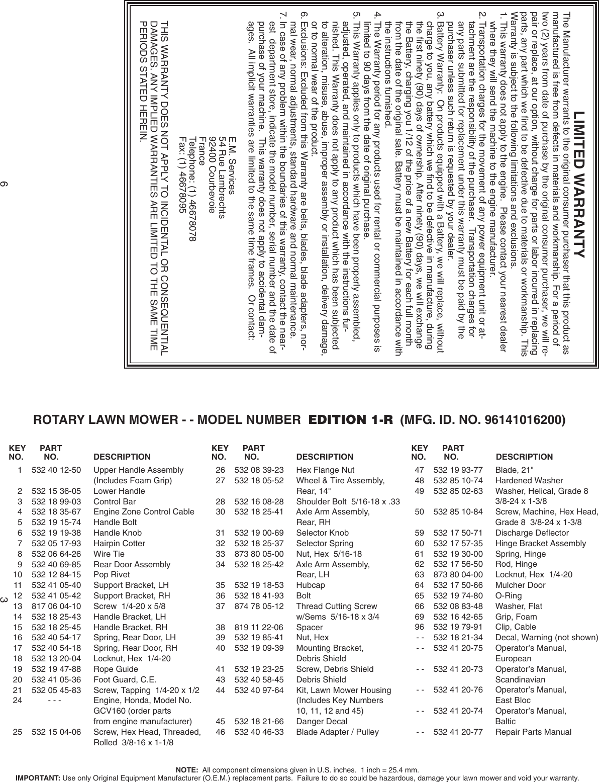 Page 3 of 4 - McCulloch EDITION 1-R (MFG. ID. NO. 96141016200) IPL, Mc Culloch, 1 R, 9141016200, Lawn Mower User Manual  To The E3baed8d-74a0-4a9c-9a43-8c24efb6d93f