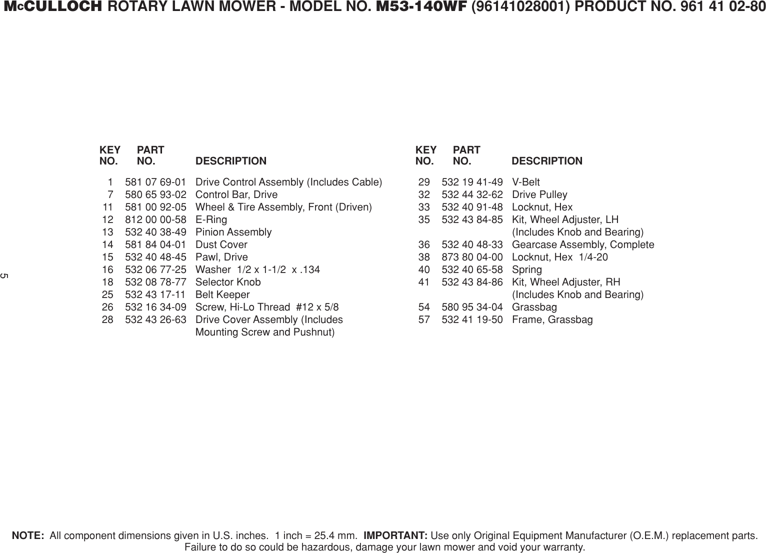 Page 5 of 5 - McCulloch M53-140WF OM, McCulloch, M53-140WF, 96141028001, 2013-11, Lawn Mower User Manual  To The 660aba76-5750-459a-83de-2b7c11cc8095