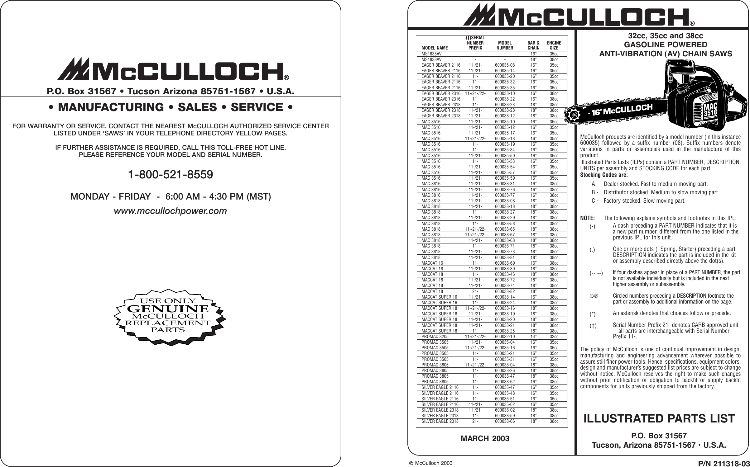 Page 1 of 8 - McCulloch MS1635AV Front 1 User Manual  To The 64c96a27-d810-5474-b589-27f762e8b7ac