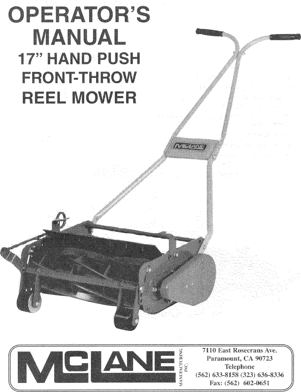 Page 1 of 8 - Mcclane 17-PH-5 User Manual  REEL MOWER - Manuals And Guides L0402313