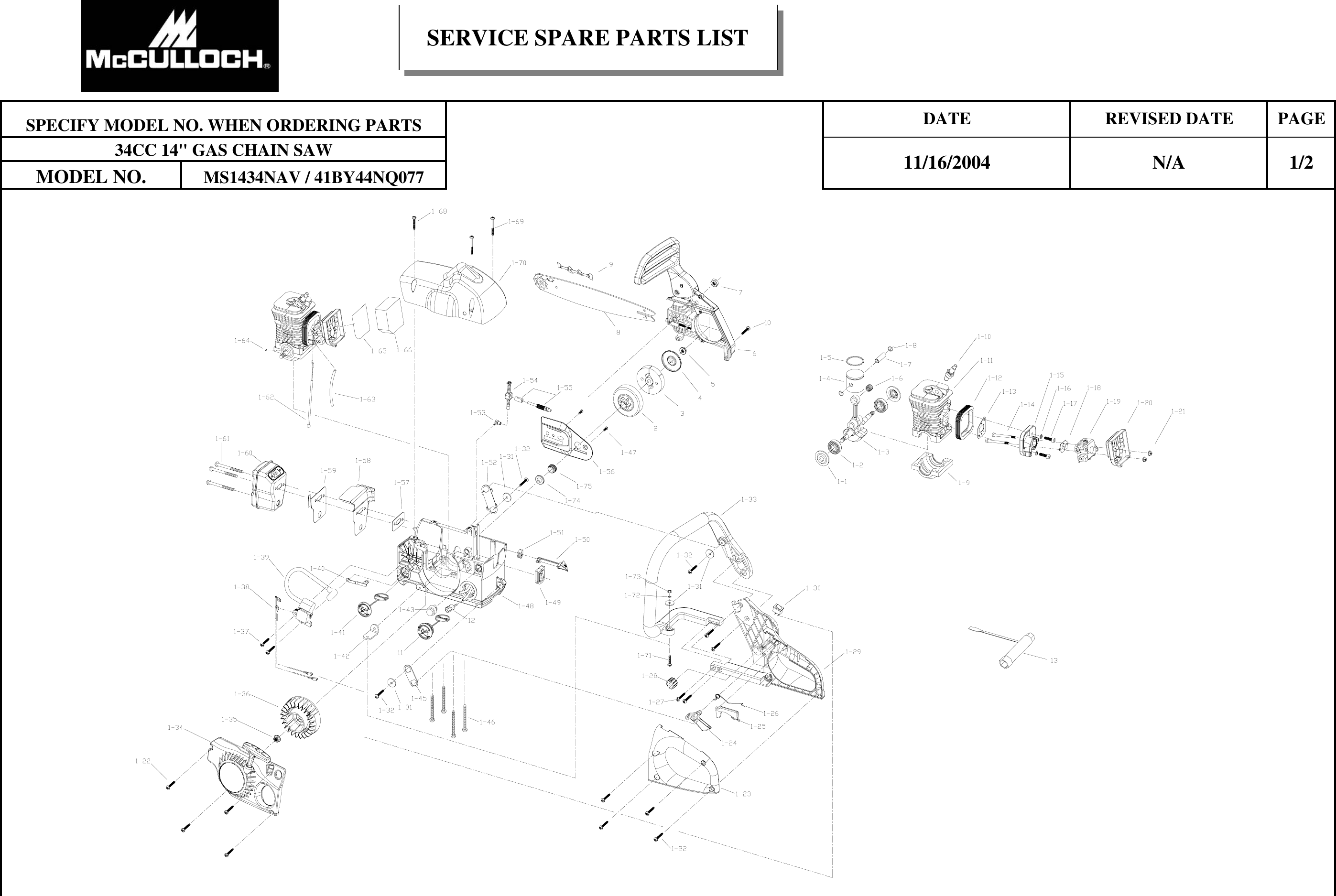 Page 1 of 2 - Mcculloch Mcculloch-41By44Nq077-Parts-List- 41by44nq077  Mcculloch-41by44nq077-parts-list