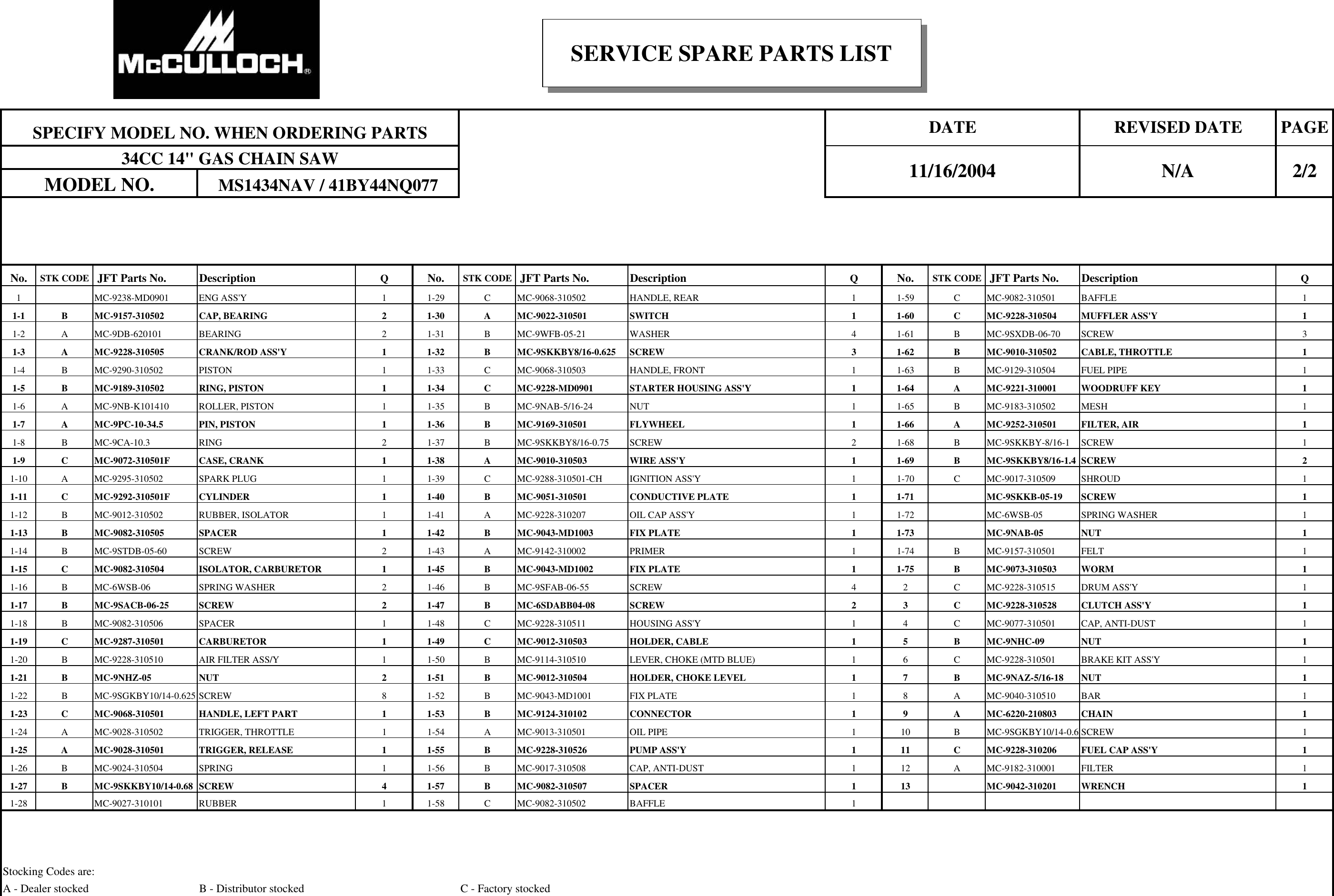 Page 2 of 2 - Mcculloch Mcculloch-41By44Nq077-Parts-List- 41by44nq077  Mcculloch-41by44nq077-parts-list