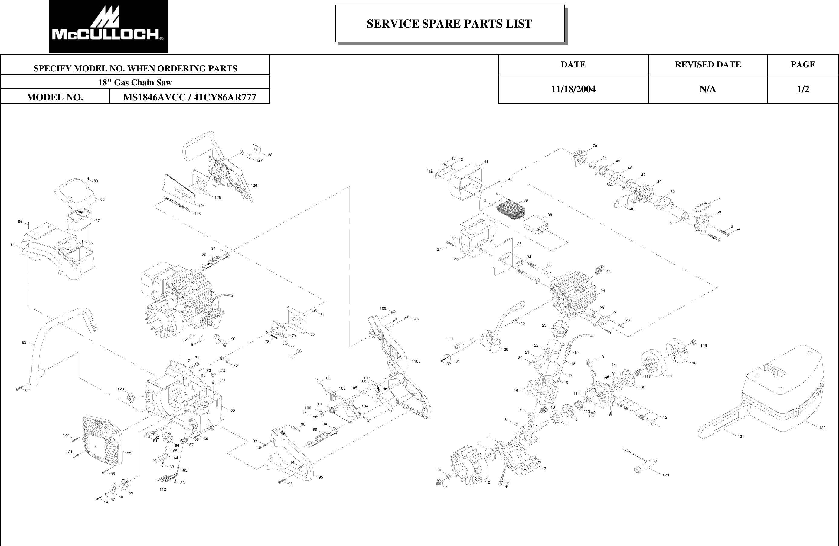 Page 1 of 2 - Mcculloch Mcculloch-41Cy86Ar777-Parts-List- 41cy86ar777  Mcculloch-41cy86ar777-parts-list