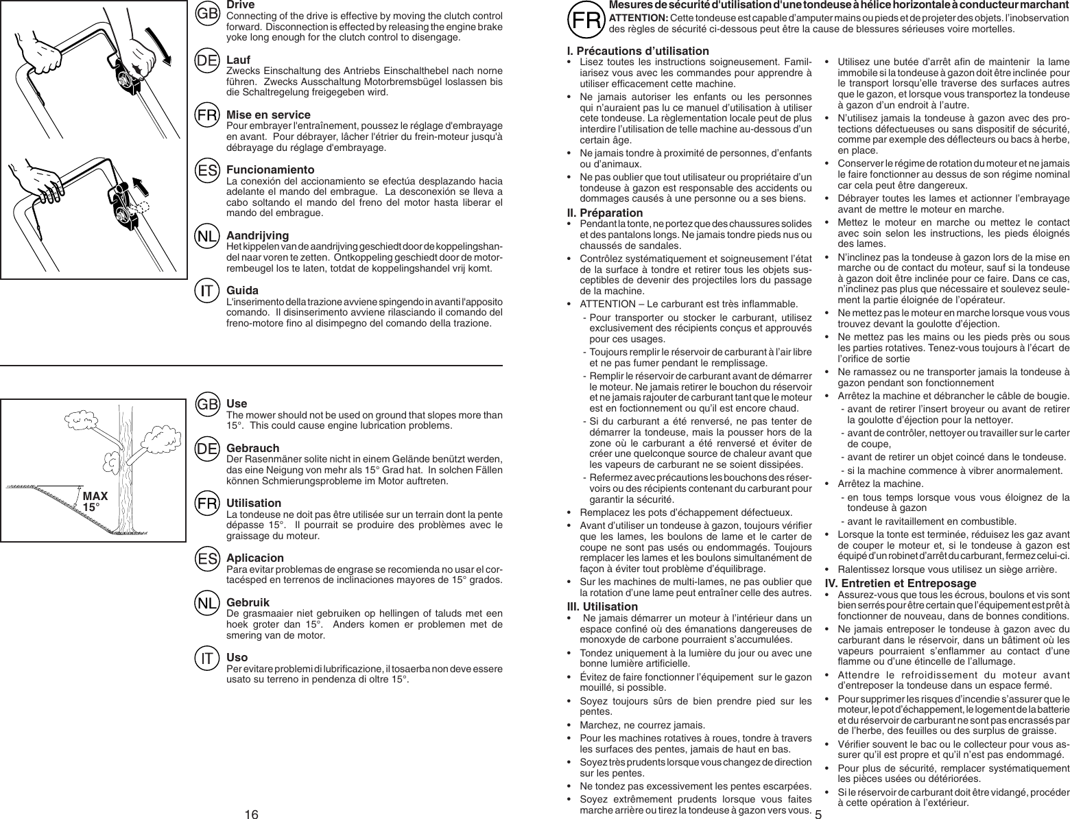 Page 5 of 10 - Mcculloch Mcculloch-96141003802-Instruction-Manual- OM, McCulloch, BRO22, 96141003802, 2007-02, Lawn Mower, EN, DE, FR, ES, NL, IT  Mcculloch-96141003802-instruction-manual