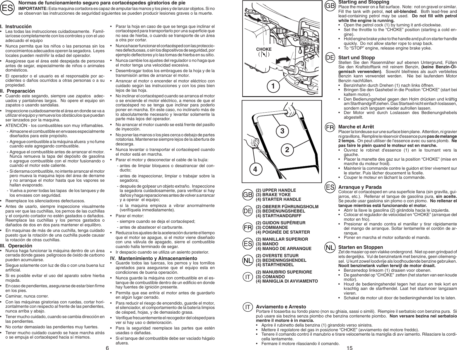 Page 6 of 10 - Mcculloch Mcculloch-96141003802-Instruction-Manual- OM, McCulloch, BRO22, 96141003802, 2007-02, Lawn Mower, EN, DE, FR, ES, NL, IT  Mcculloch-96141003802-instruction-manual