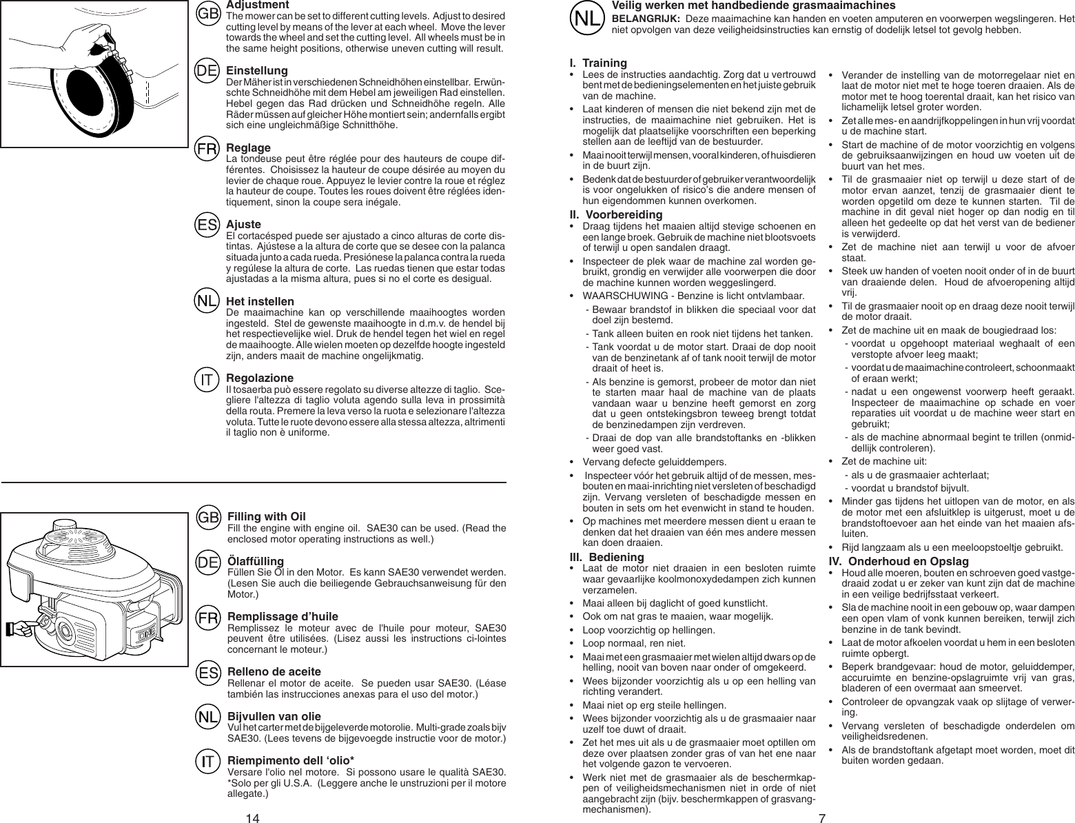 Page 7 of 10 - Mcculloch Mcculloch-96141003802-Instruction-Manual- OM, McCulloch, BRO22, 96141003802, 2007-02, Lawn Mower, EN, DE, FR, ES, NL, IT  Mcculloch-96141003802-instruction-manual