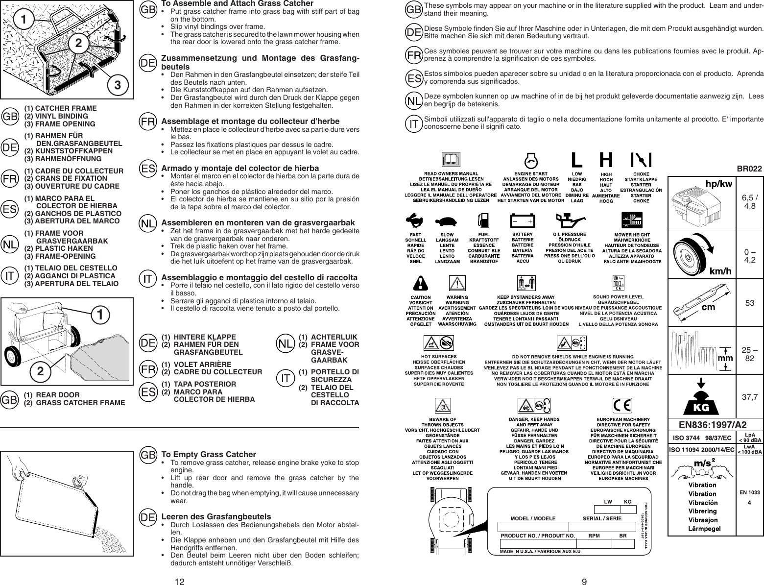 Page 9 of 10 - Mcculloch Mcculloch-96141003802-Instruction-Manual- OM, McCulloch, BRO22, 96141003802, 2007-02, Lawn Mower, EN, DE, FR, ES, NL, IT  Mcculloch-96141003802-instruction-manual