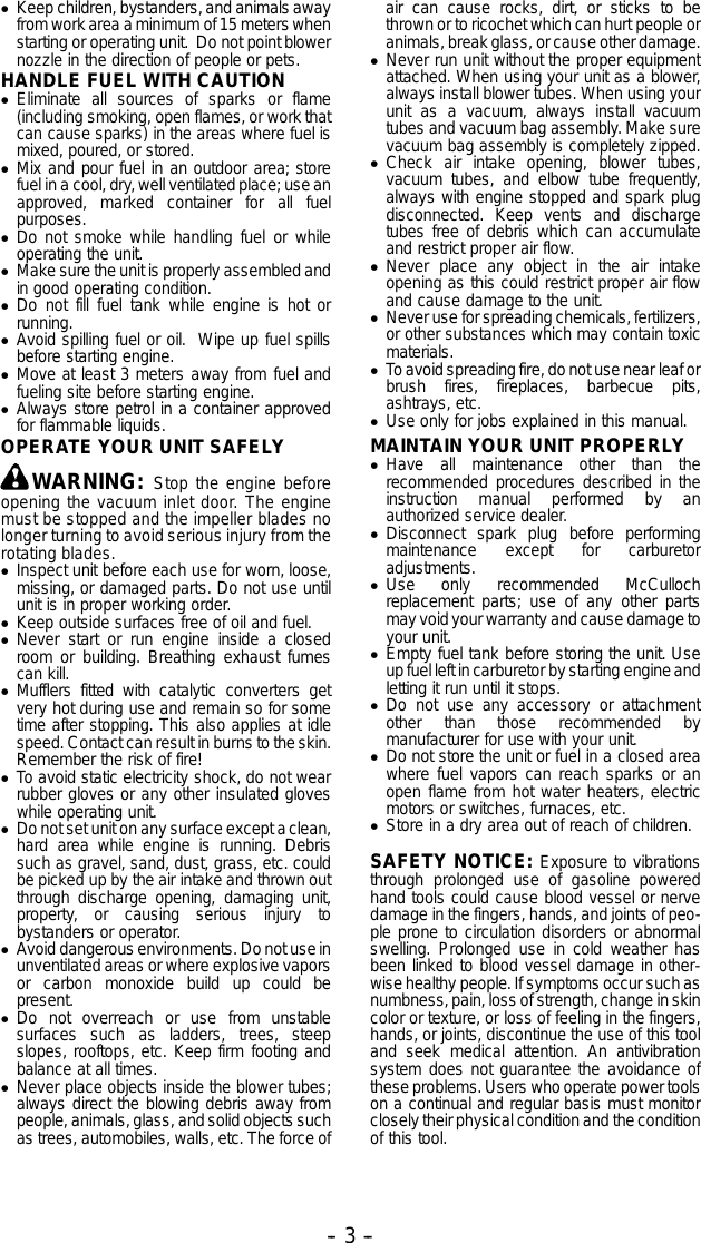 Page 3 of 12 - Mcculloch Mcculloch-Mac-Gbv-345-Users-Manual- OM, McCulloch, MAC GBV 345, 952715739, 2009-04, Blower, EN  Mcculloch-mac-gbv-345-users-manual