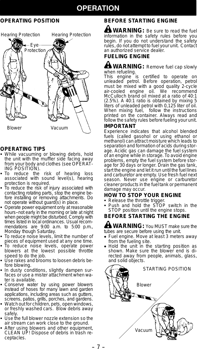 Page 7 of 12 - Mcculloch Mcculloch-Mac-Gbv-345-Users-Manual- OM, McCulloch, MAC GBV 345, 952715739, 2009-04, Blower, EN  Mcculloch-mac-gbv-345-users-manual