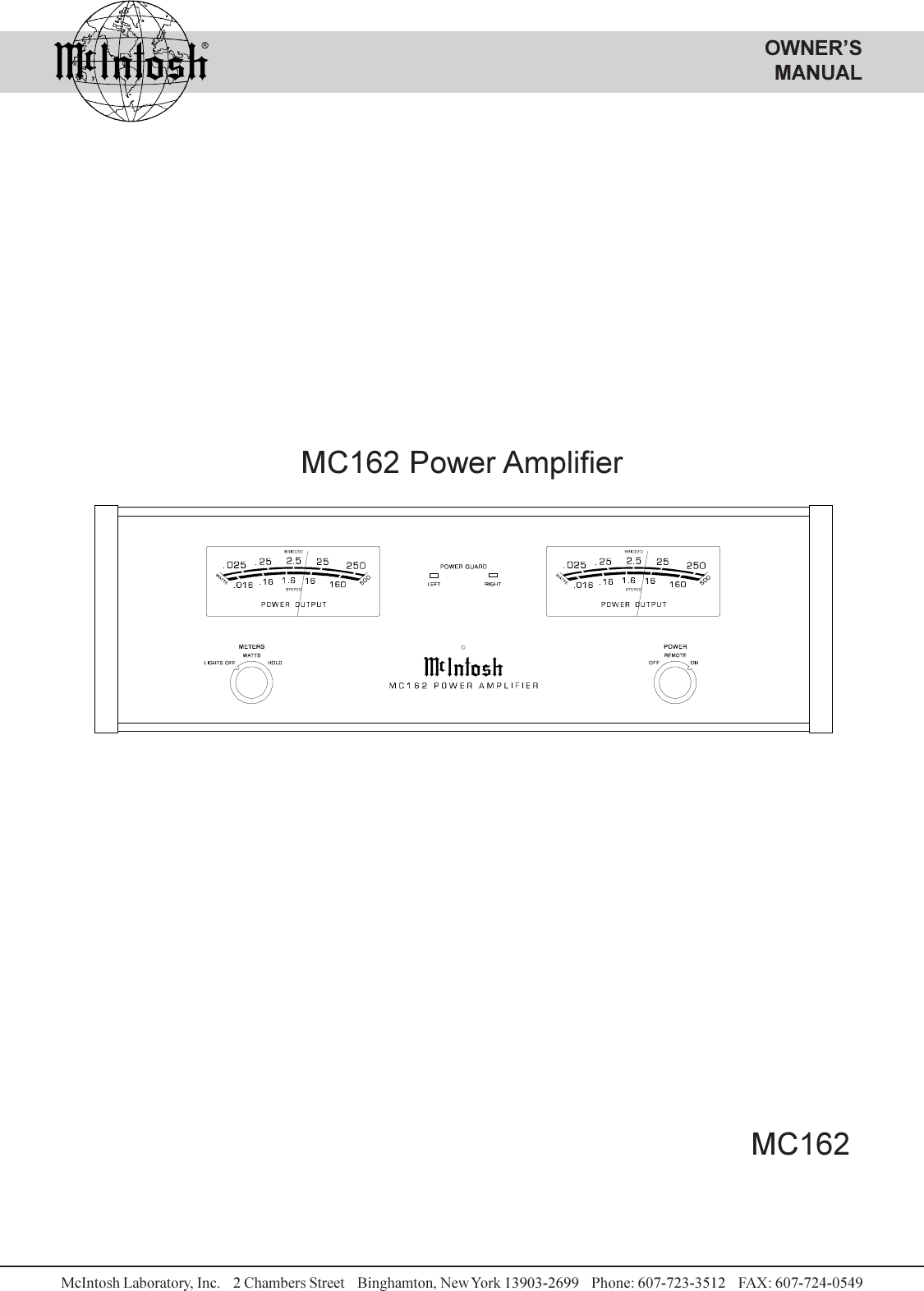 Page 1 of 12 - Mcintosh Mcintosh-Mc-162-Users-Manual- Mc16om02.pm6  Mcintosh-mc-162-users-manual