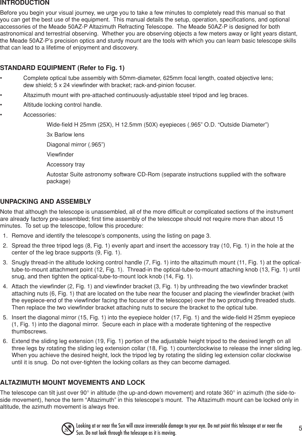 Page 5 of 8 - Meade Meade-Instruments-Telescope-50Az-P-Users-Manual- 50AZ-P 03.09  Meade-instruments-telescope-50az-p-users-manual