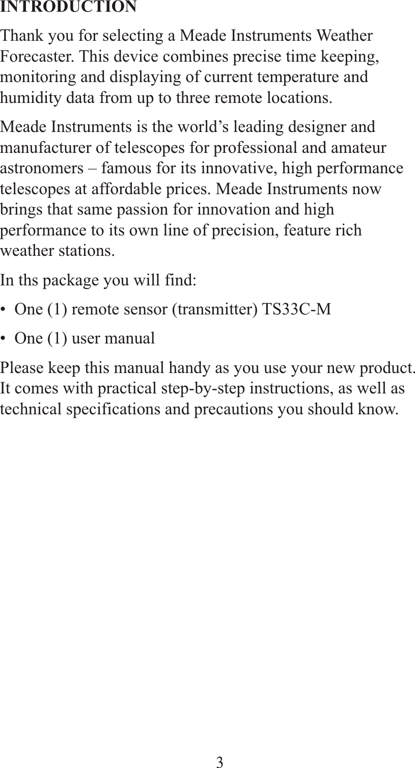 Page 3 of 12 - Meade Meade-Instruments-Weather-Radio-Ts33C-M-Users-Manual- TS33C Instruction Manual 031111  Meade-instruments-weather-radio-ts33c-m-users-manual