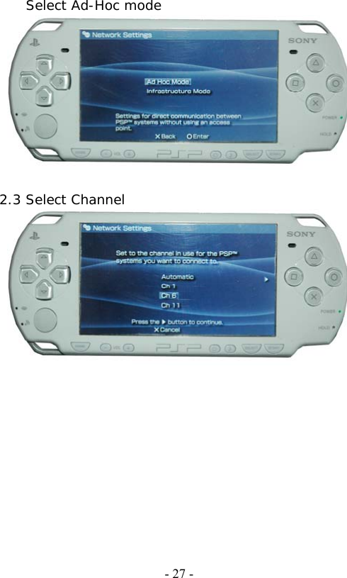   - 27 - Select Ad-Hoc mode   2.3 Select Channel  