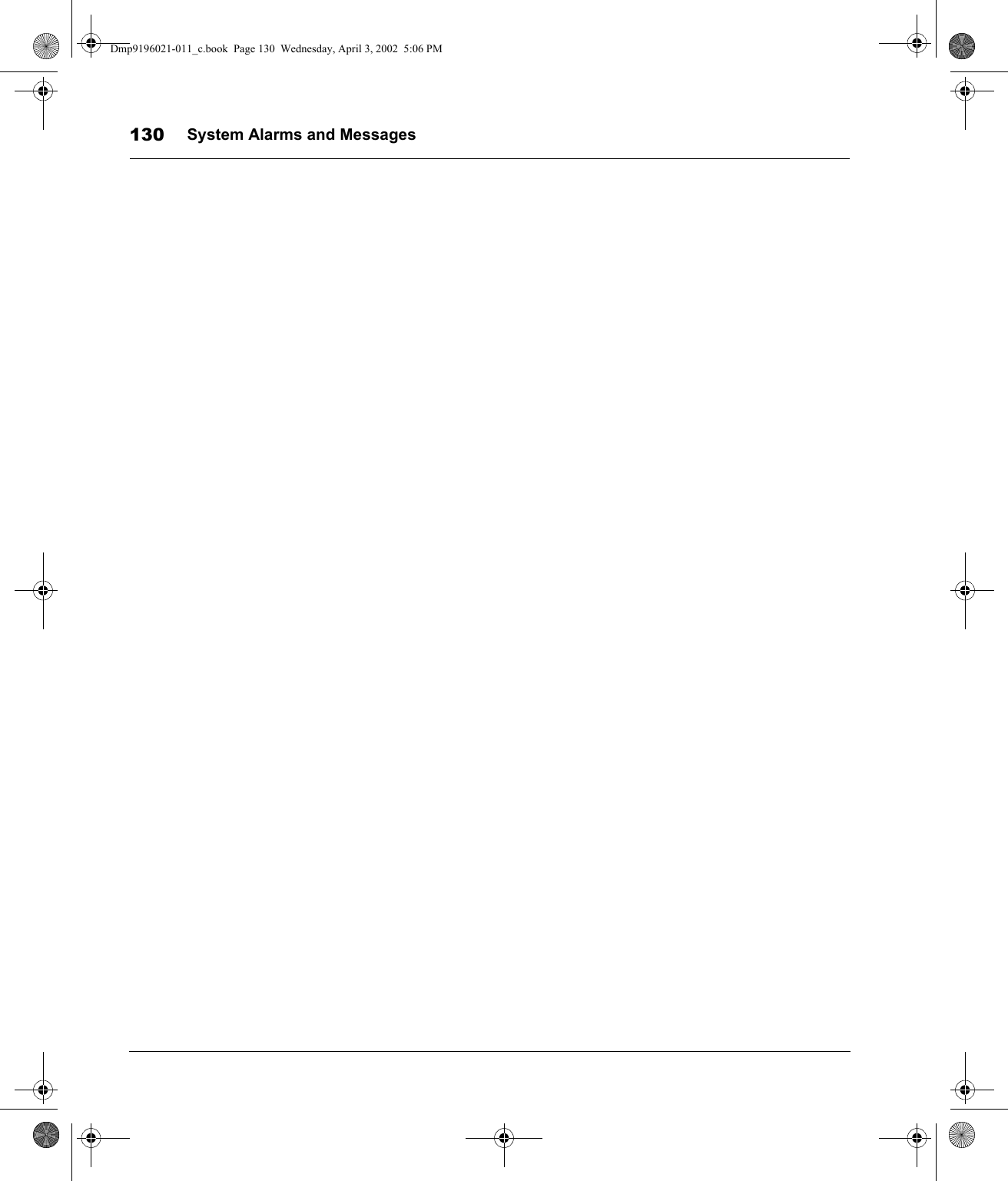 System Alarms and Messages130Dmp9196021-011_c.book  Page 130  Wednesday, April 3, 2002  5:06 PM