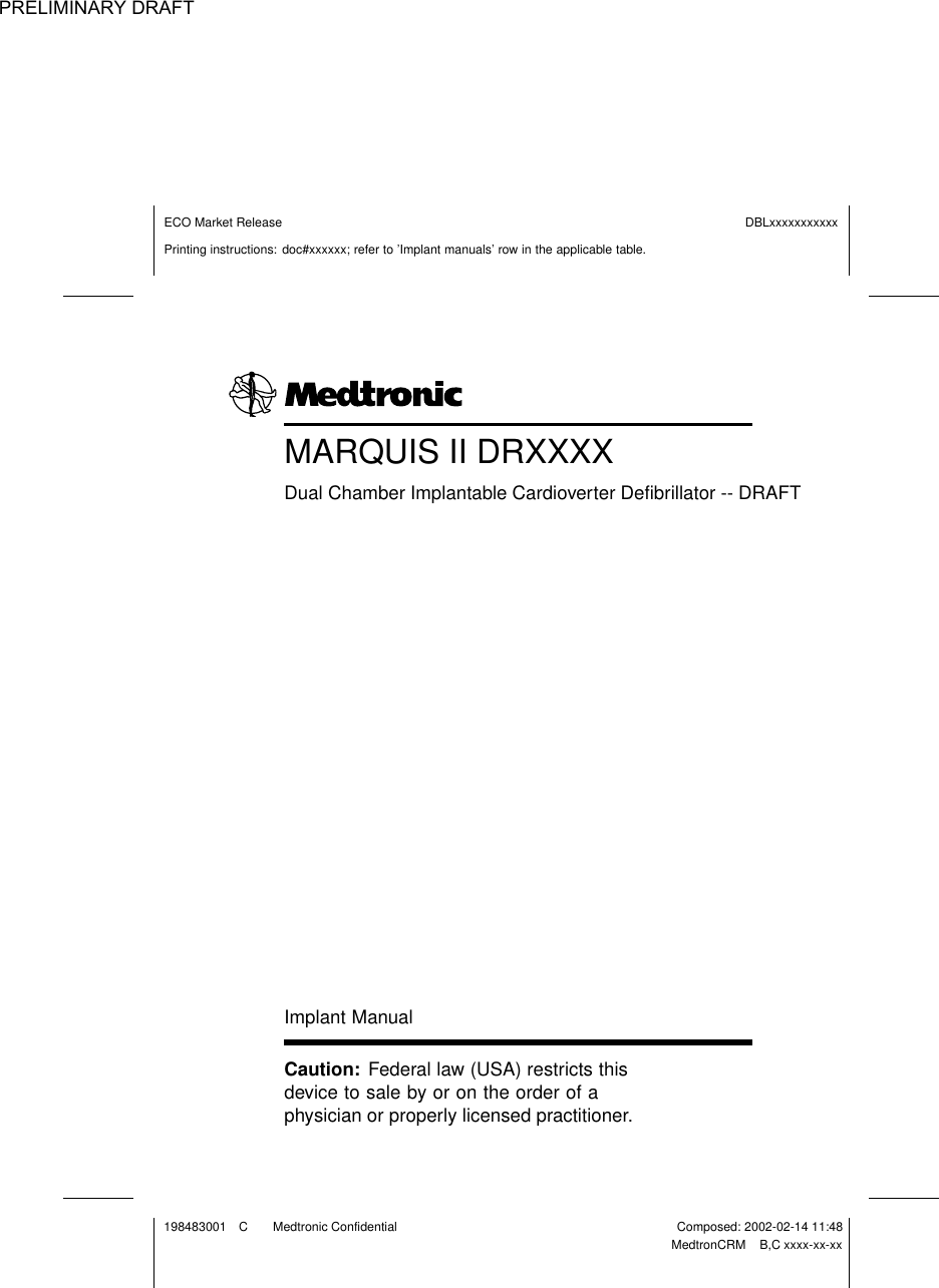 Page 1 of Medtronic MICSIMPLANT Internal to body medical implant User Manual