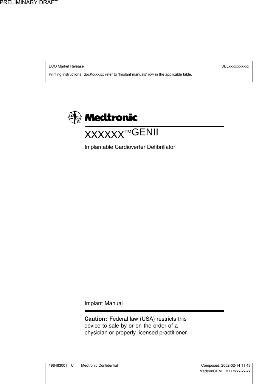 Page 1 of Medtronic MICSIMPLANT2 Implantable cardiac device User Manual
