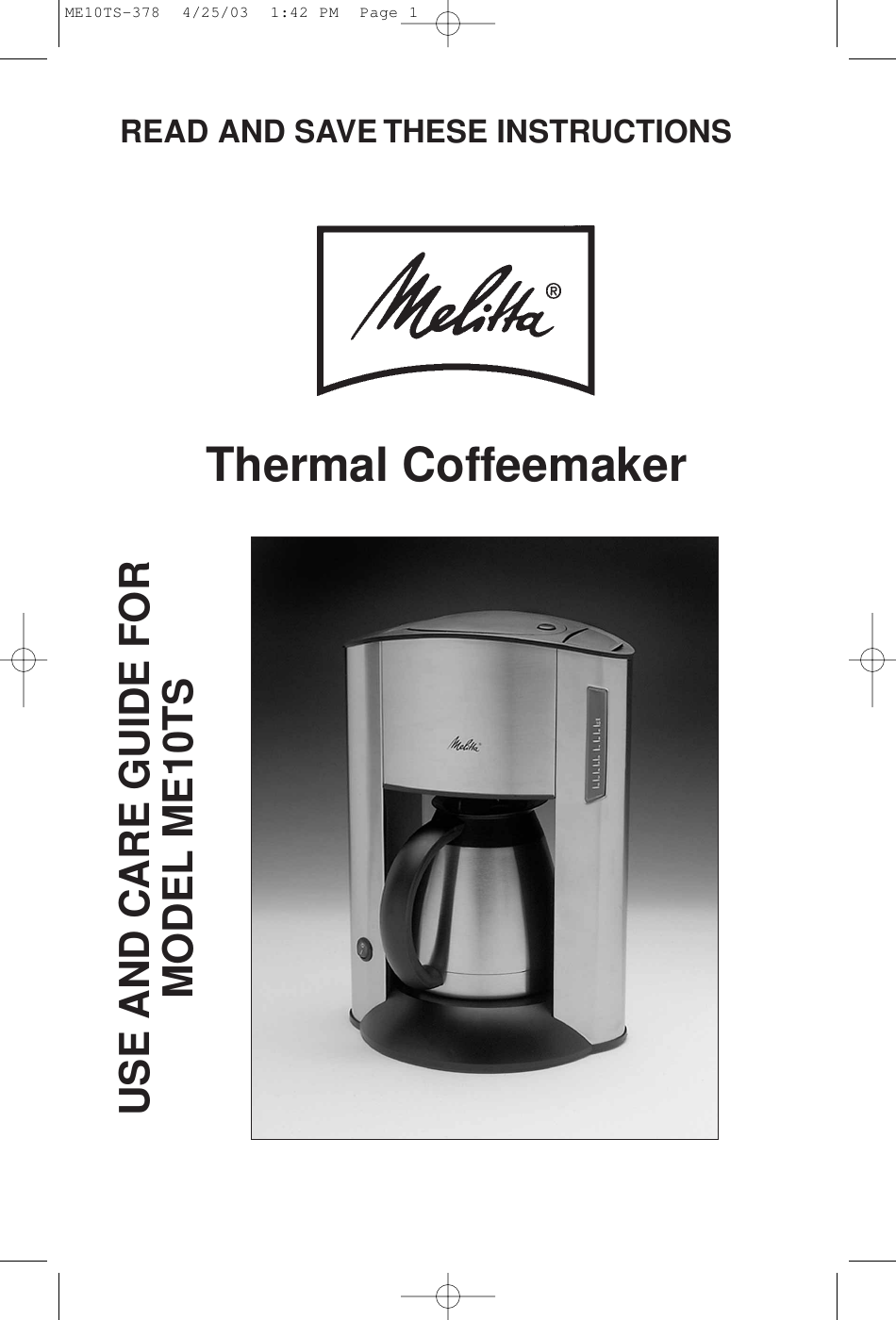 Page 1 of 12 - Melitta Melitta-Me10Ts-Users-Manual- MEFB4 Fastbrew  Melitta-me10ts-users-manual