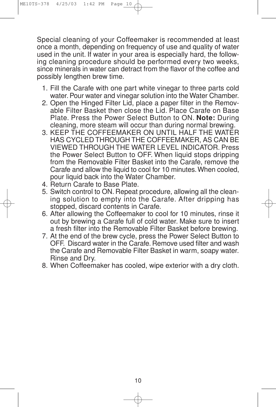 Page 10 of 12 - Melitta Melitta-Me10Ts-Users-Manual- MEFB4 Fastbrew  Melitta-me10ts-users-manual