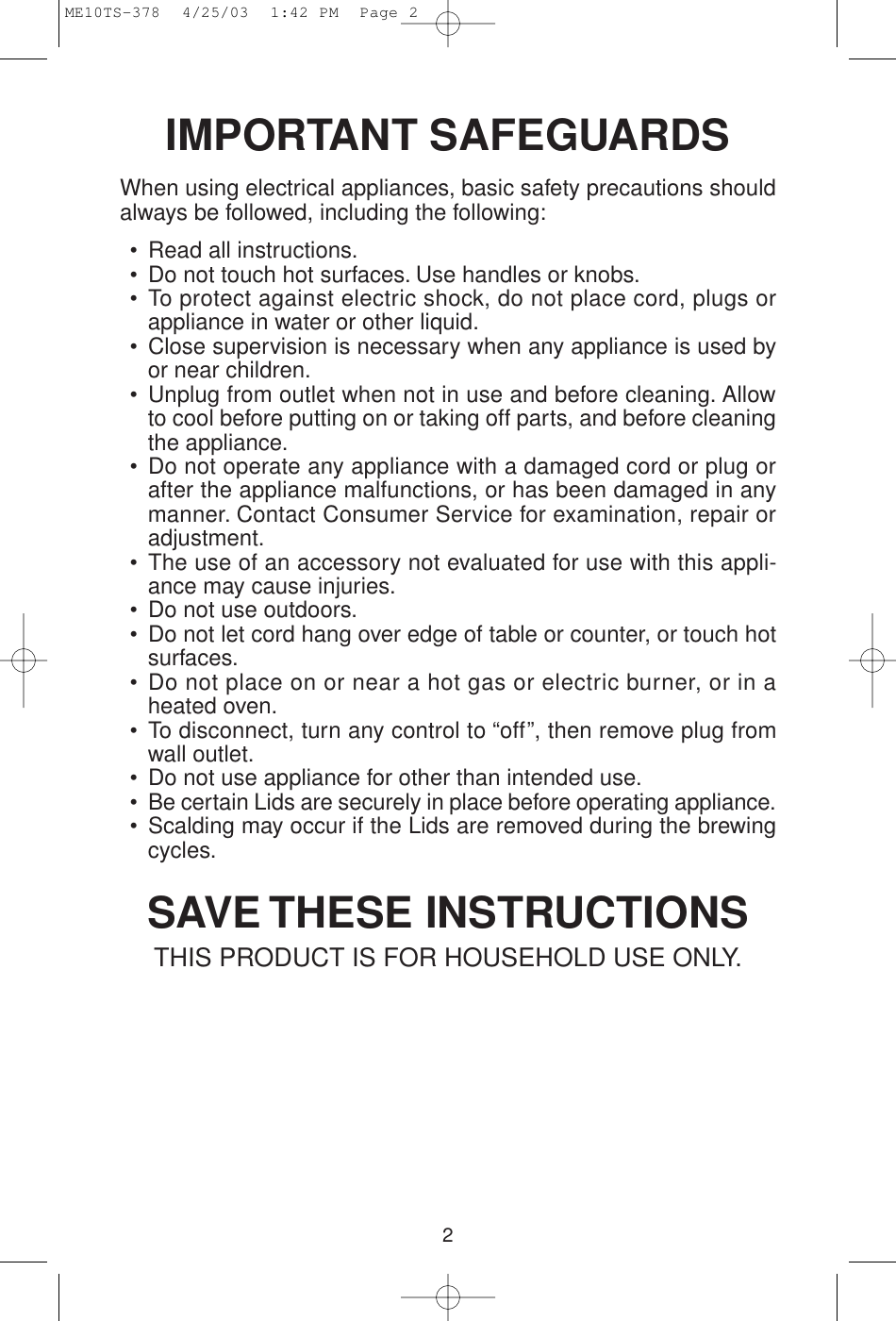 Page 2 of 12 - Melitta Melitta-Me10Ts-Users-Manual- MEFB4 Fastbrew  Melitta-me10ts-users-manual