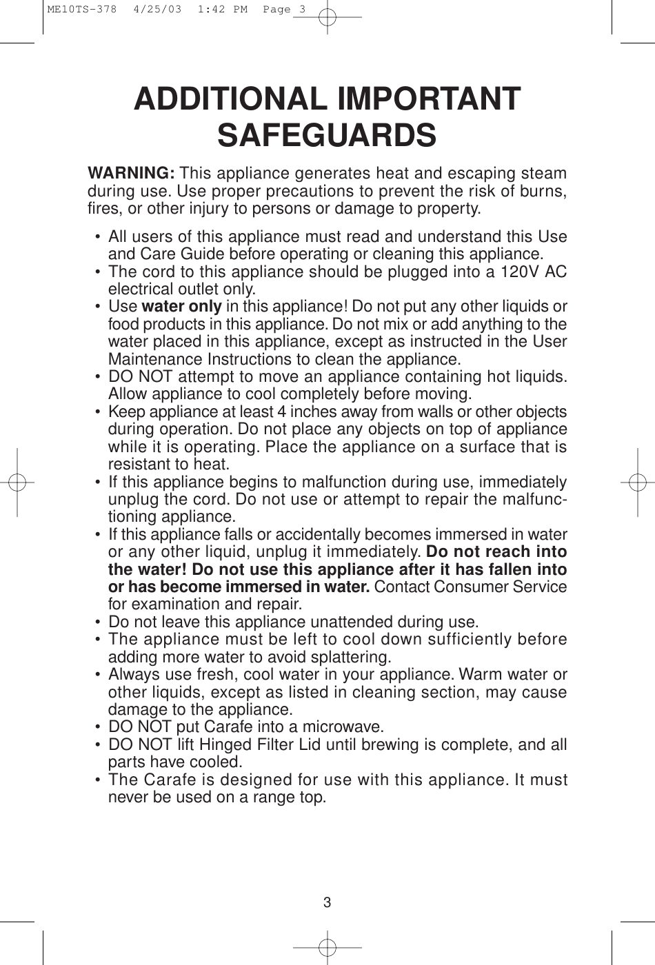 Page 3 of 12 - Melitta Melitta-Me10Ts-Users-Manual- MEFB4 Fastbrew  Melitta-me10ts-users-manual