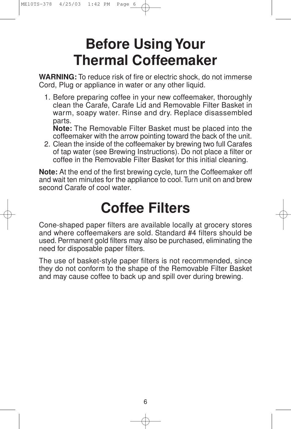 Page 6 of 12 - Melitta Melitta-Me10Ts-Users-Manual- MEFB4 Fastbrew  Melitta-me10ts-users-manual