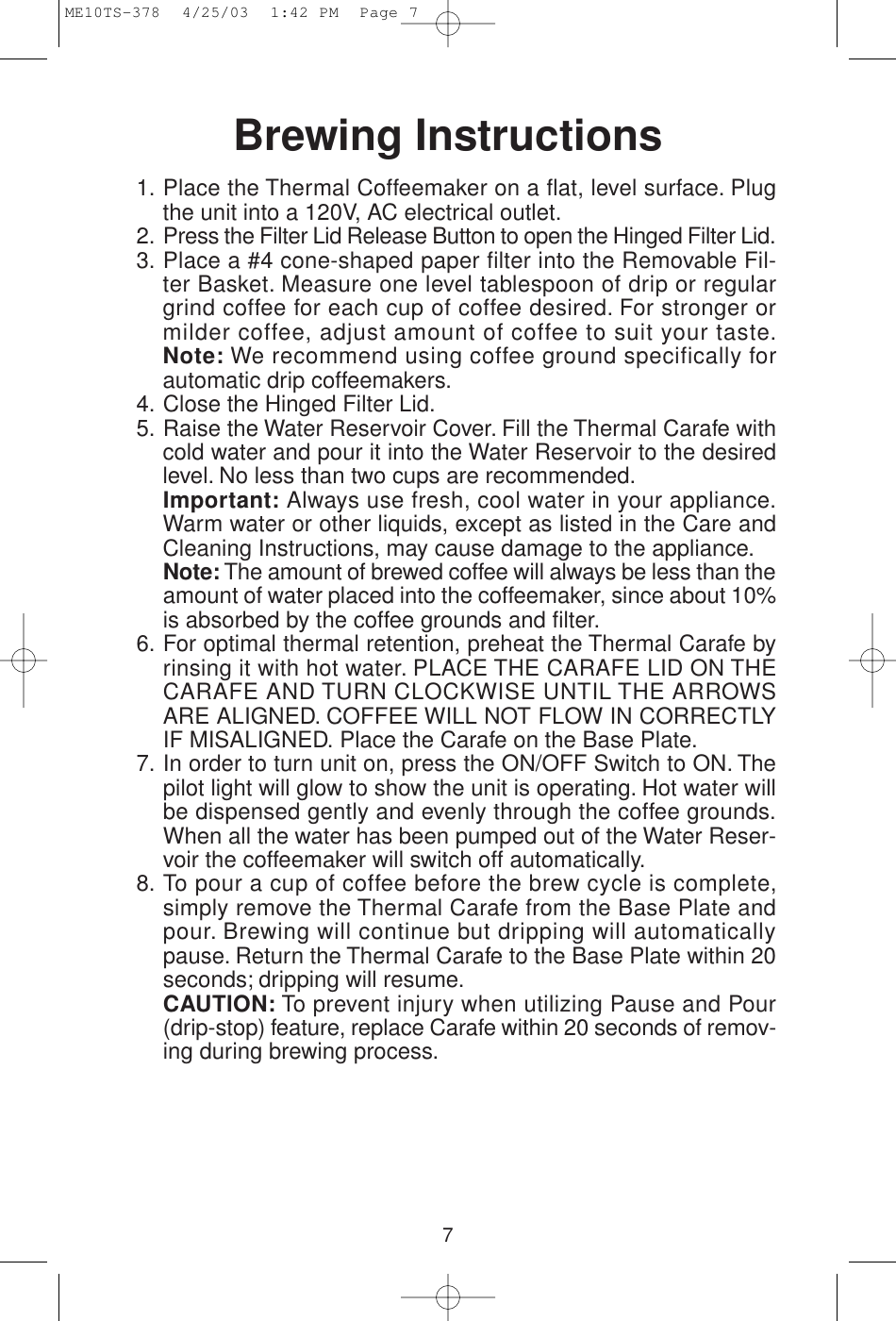 Page 7 of 12 - Melitta Melitta-Me10Ts-Users-Manual- MEFB4 Fastbrew  Melitta-me10ts-users-manual