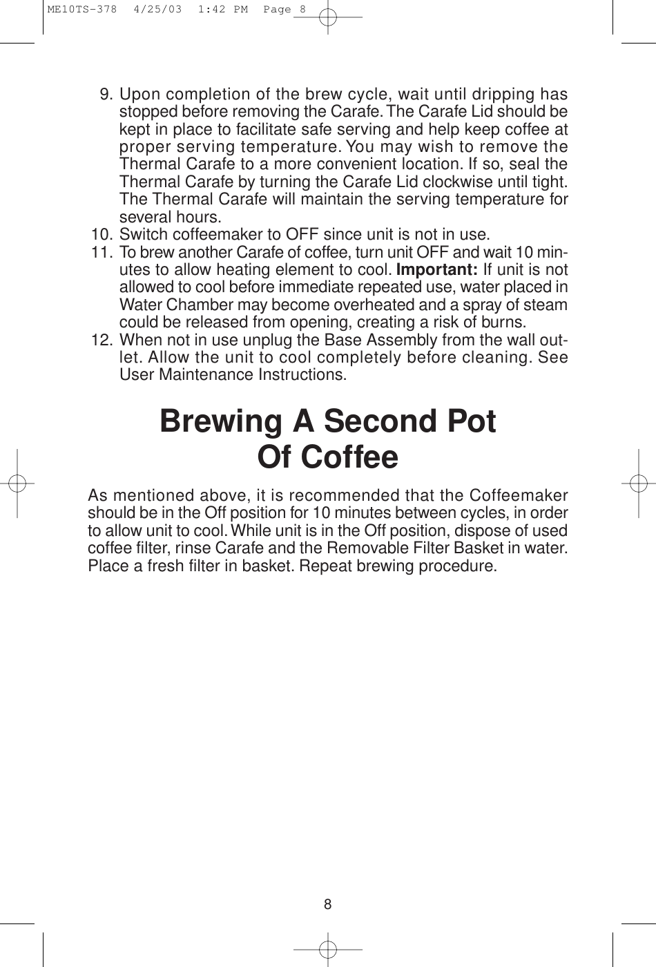 Page 8 of 12 - Melitta Melitta-Me10Ts-Users-Manual- MEFB4 Fastbrew  Melitta-me10ts-users-manual