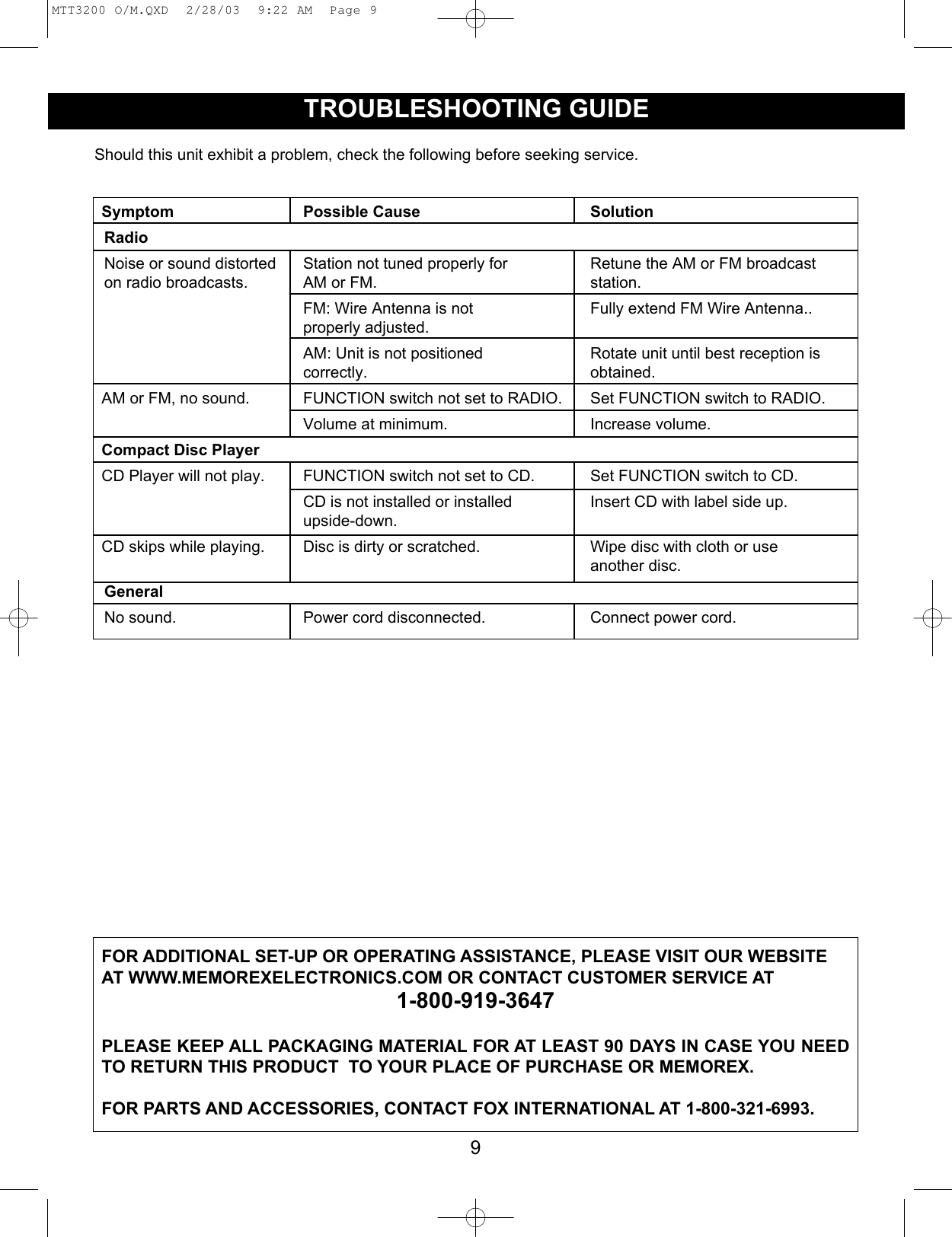 Page 10 of 11 - Memorex Memorex-Nostalgic-Retro-Mtt3200-Users-Manual- MTT3200 O/M  Memorex-nostalgic-retro-mtt3200-users-manual