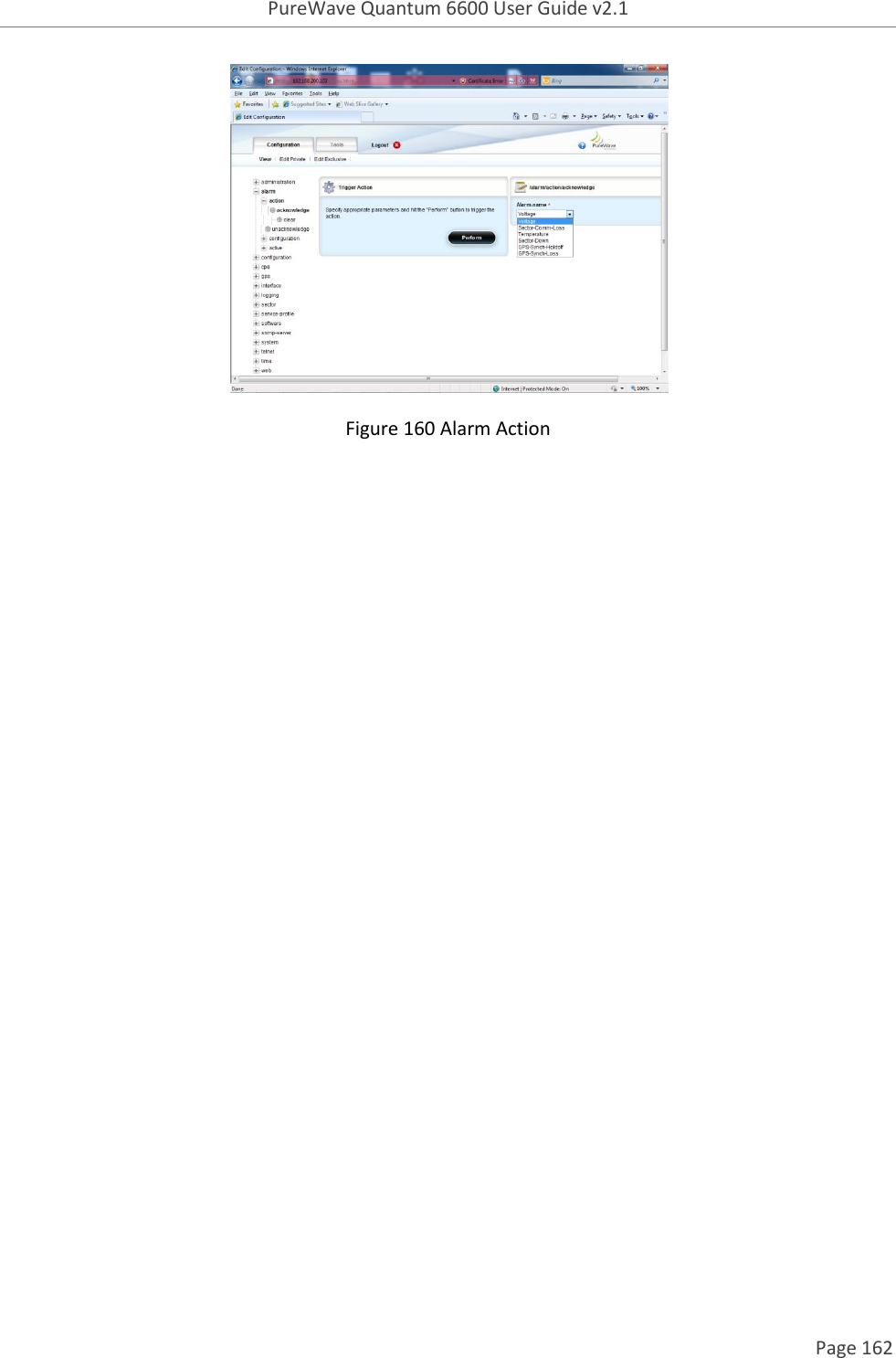 PureWave Quantum 6600 User Guide v2.1  Page 162     Figure 160 Alarm Action  