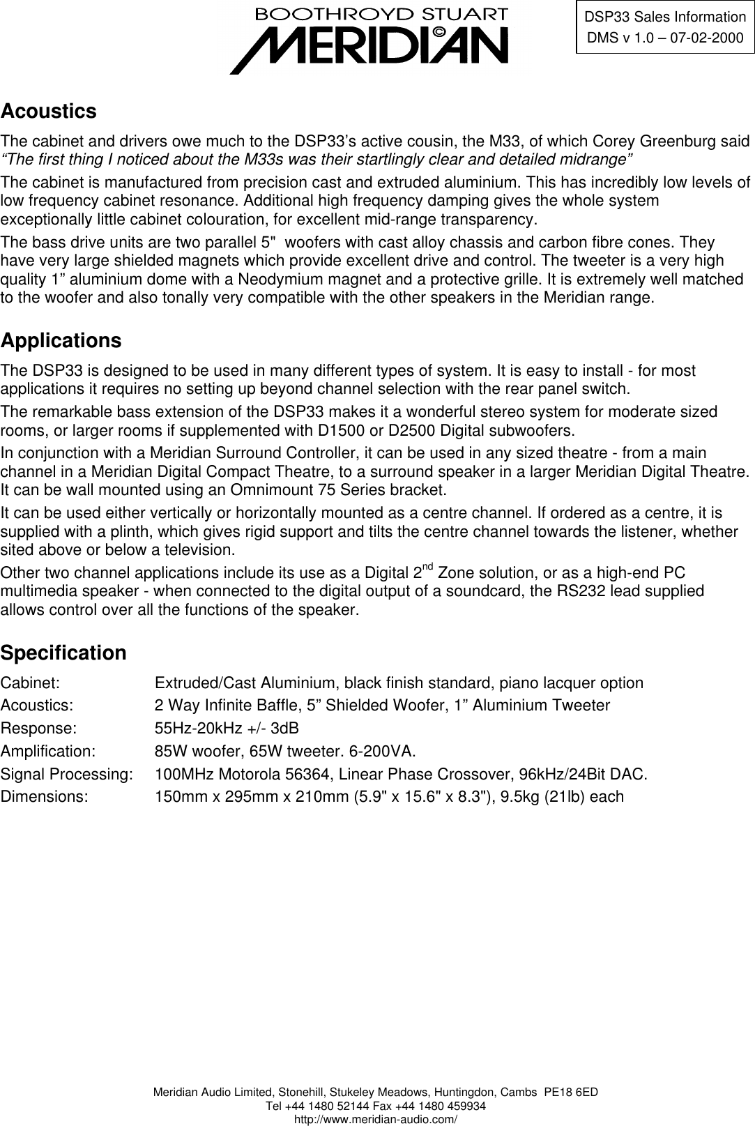 Page 2 of 2 - Meridian-America Meridian-America-Dsp33C-Users-Manual- DSP33SalesUK Meridian-america-dsp33c-users-manual