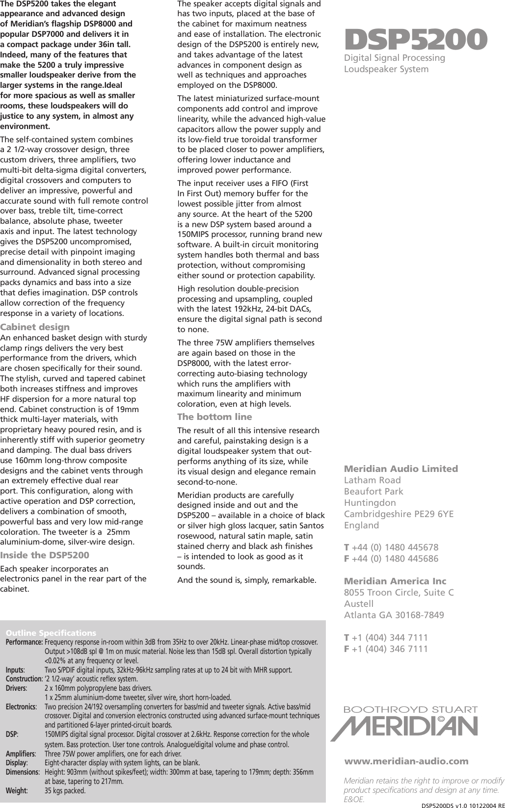 Page 2 of 2 - Meridian-Audio Meridian-Audio-Dsp5200-Users-Manual- 5200 Datasheet-eng  Meridian-audio-dsp5200-users-manual