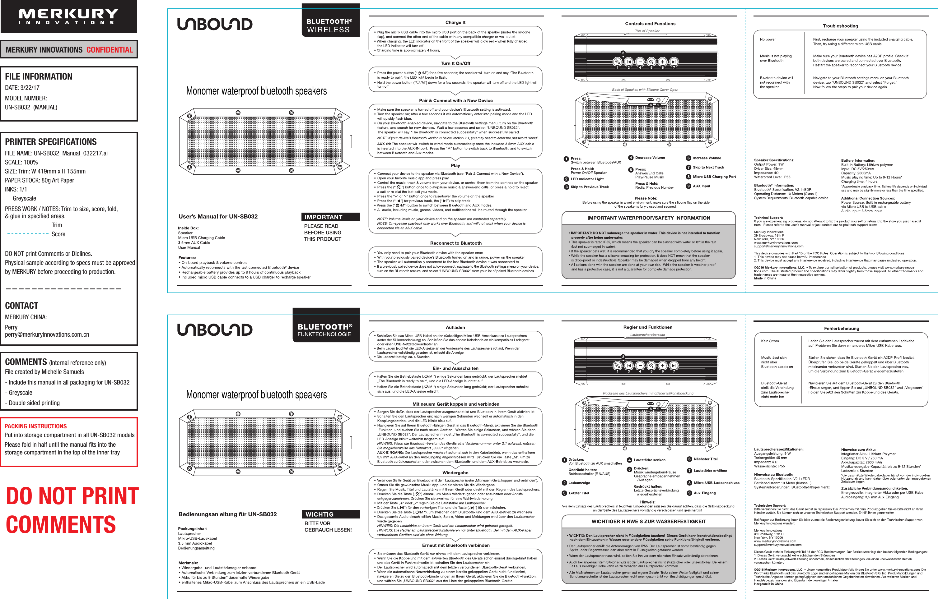 MERKURY INNOVATIONS UNBOUND-SB032 RUGGED BLUETOOTH SPEAKER User Manual
