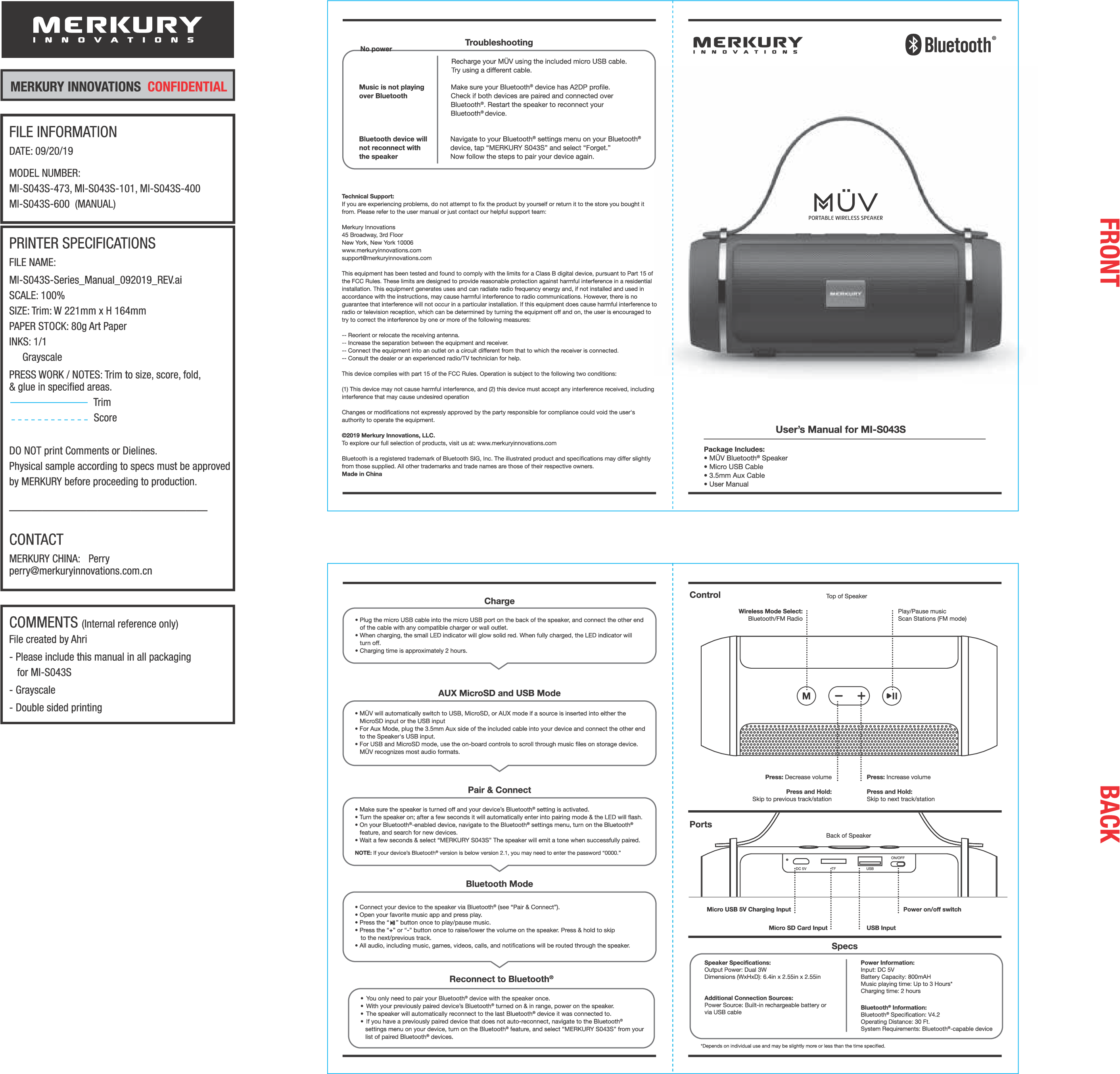 MERKURY INNOVATIONS UZ-S043S BT Tube Speaker with Strap User Manual MI