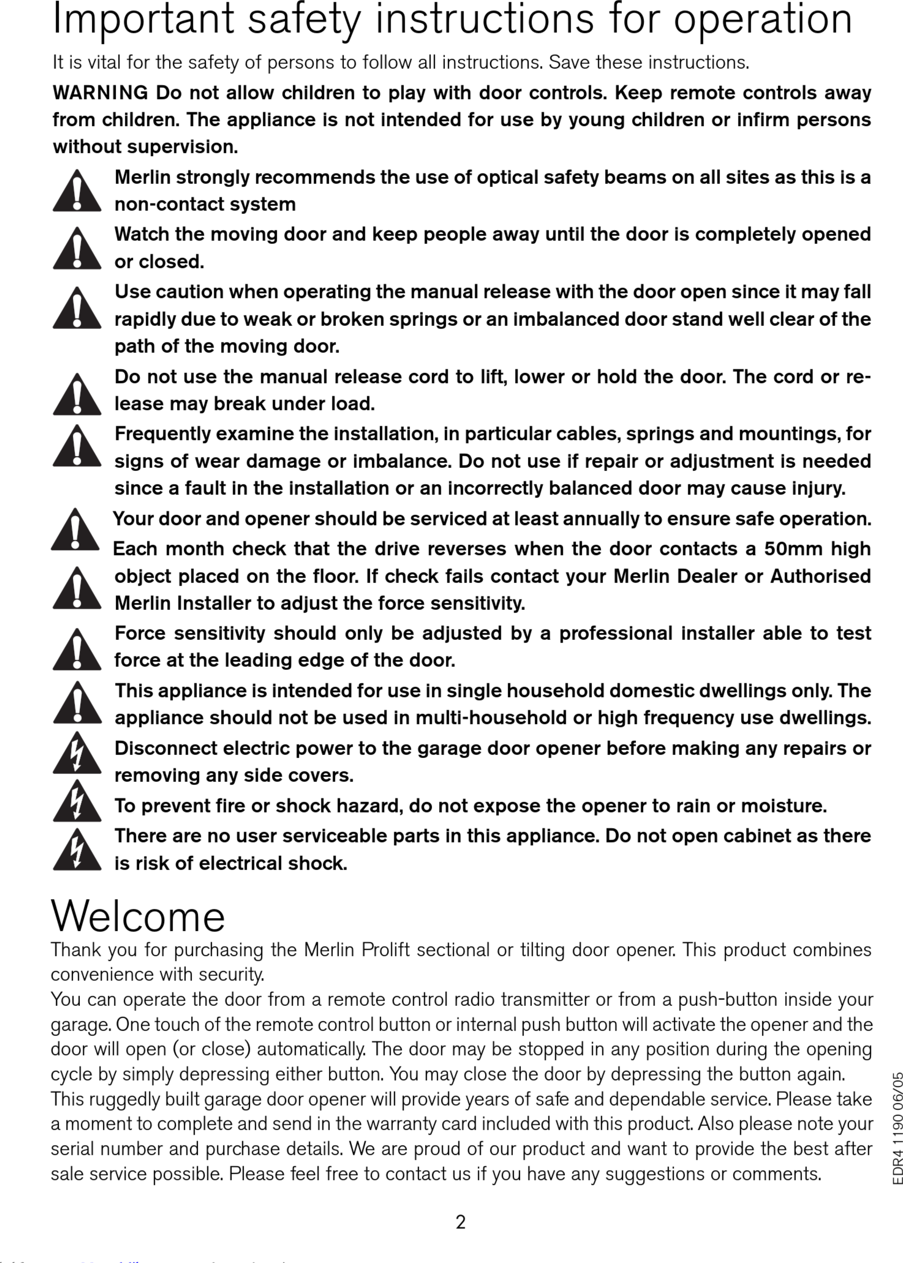 Page 2 of 12 - Merlin Merlin-Prolift-230T-User-Manual- Merlin-prolift-230t-user-manual-1002851  Merlin-prolift-230t-user-manual