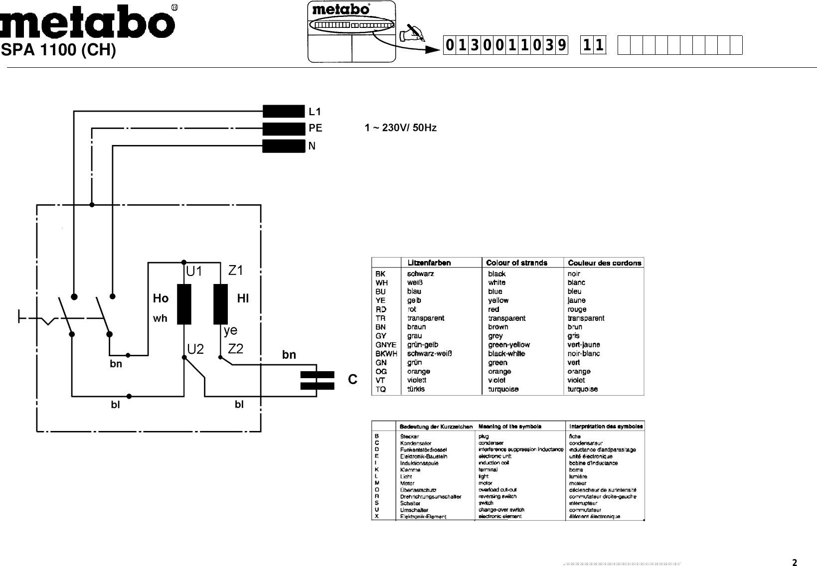 Metabo Spa 1100 Ch Users Manual From H