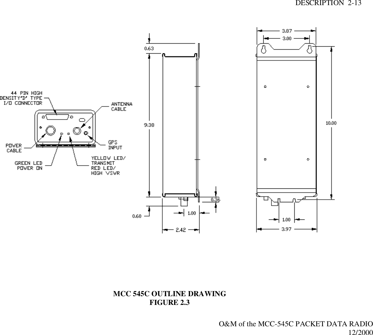 DESCRIPTION  2-13O&amp;M of the MCC-545C PACKET DATA RADIO12/2000MCC 545C OUTLINE DRAWINGFIGURE 2.3