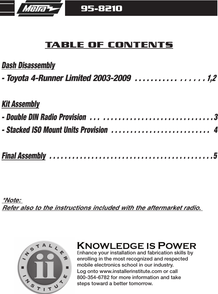 Metra Electronics 95 8210 Users Manual