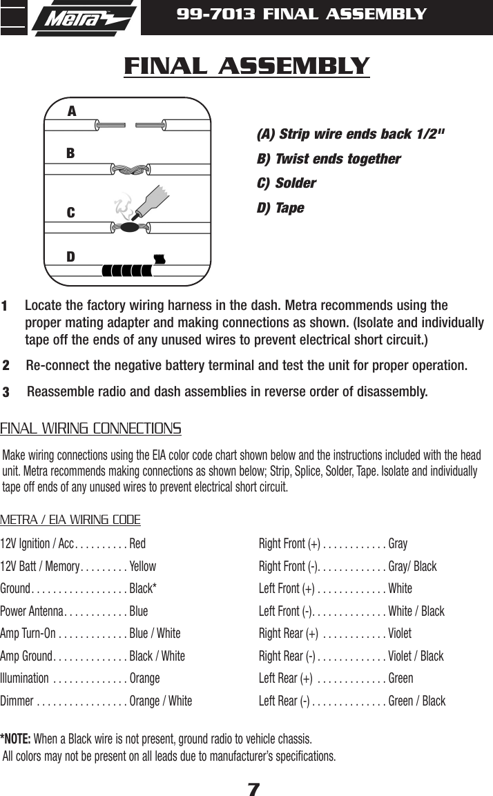 Metra Wiring Harness Color Code - Wiring Diagram Schemas