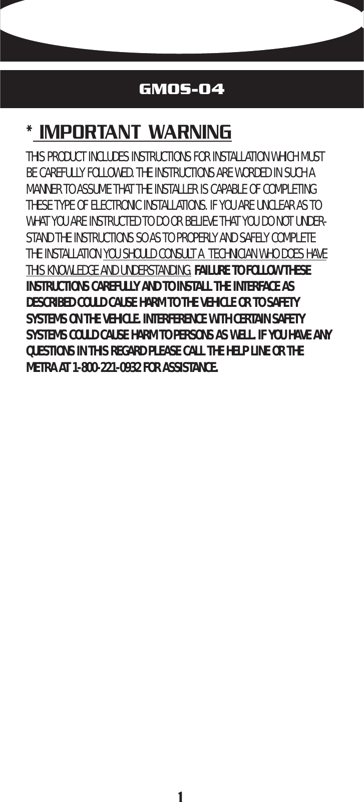 Page 2 of 4 - Metra-Electronics Metra-Electronics-Metra-Electronics-Car-Stereo-System-Gmos-04-Users-Manual-  Metra-electronics-metra-electronics-car-stereo-system-gmos-04-users-manual