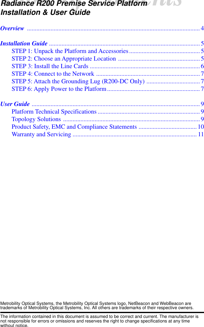 Metrobility Optical Systems R200 Users Manual 7517HS B MAN