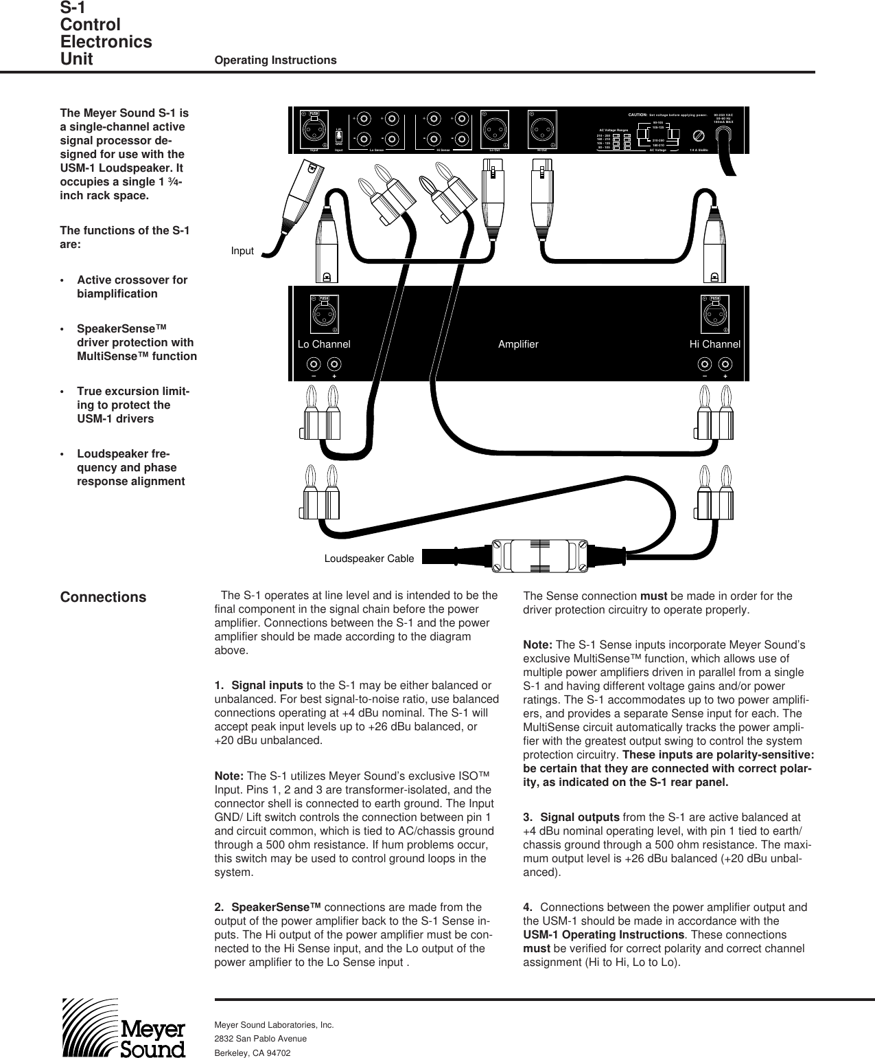 Page 1 of 4 - Meyer-Sound Meyer-Sound-Control-Electronics-Unit-S-1-Users-Manual-  Meyer-sound-control-electronics-unit-s-1-users-manual