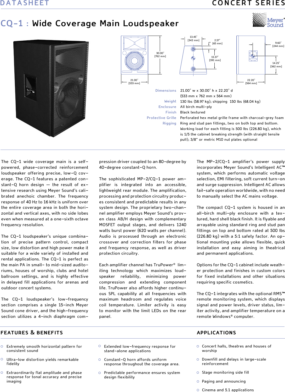 Page 1 of 2 - Meyer-Sound Meyer-Sound-Cq-1-Users-Manual- DS_CQ-1 Meyer-sound-cq-1-users-manual