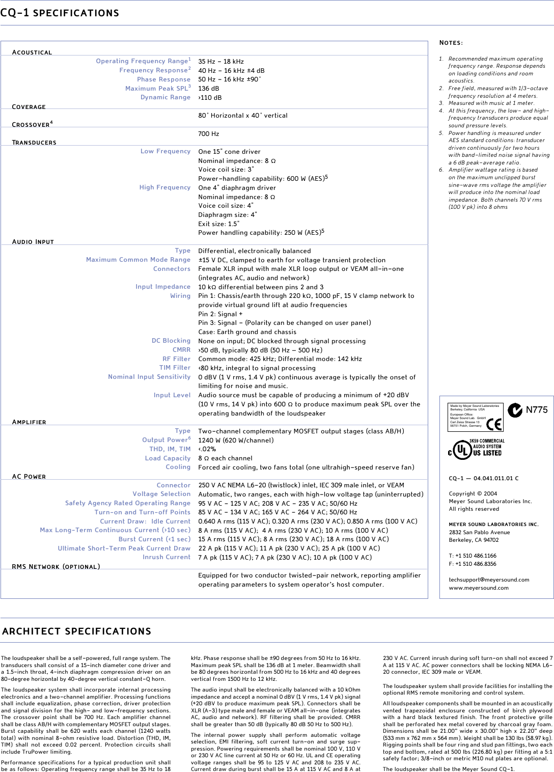 Page 2 of 2 - Meyer-Sound Meyer-Sound-Cq-1-Users-Manual- DS_CQ-1 Meyer-sound-cq-1-users-manual
