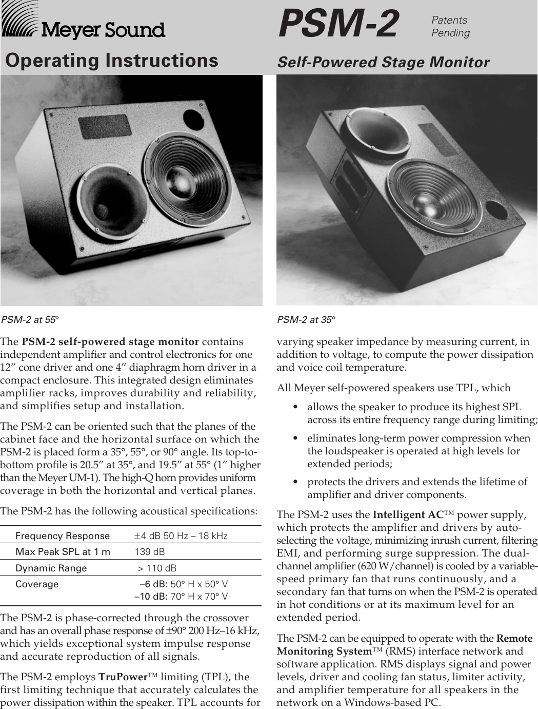 Page 1 of 10 - Meyer-Sound Meyer-Sound-Psm-2-Users-Manual-  Meyer-sound-psm-2-users-manual