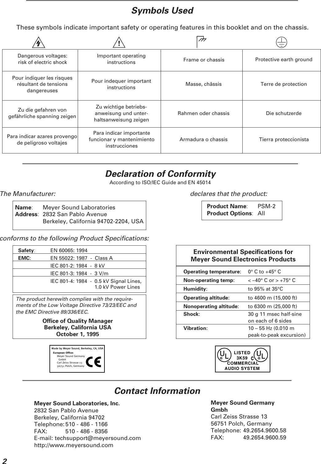 Page 2 of 10 - Meyer-Sound Meyer-Sound-Psm-2-Users-Manual-  Meyer-sound-psm-2-users-manual