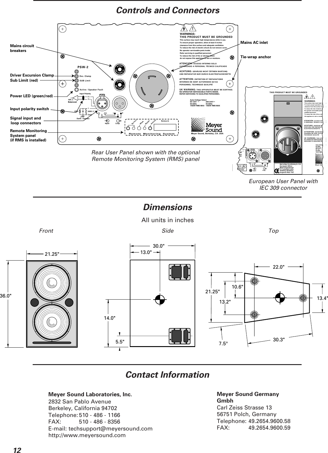 Meyer Sound Psw 2 Users Manual