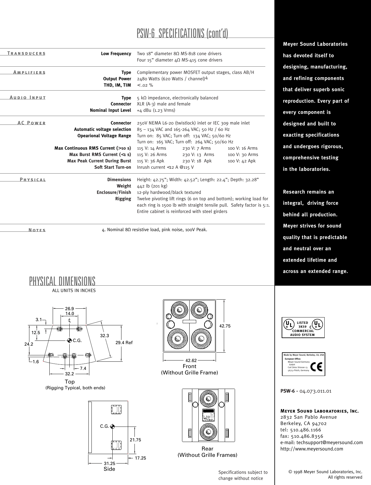 Page 4 of 4 - Meyer-Sound Meyer-Sound-Psw-6-Users-Manual-  Meyer-sound-psw-6-users-manual