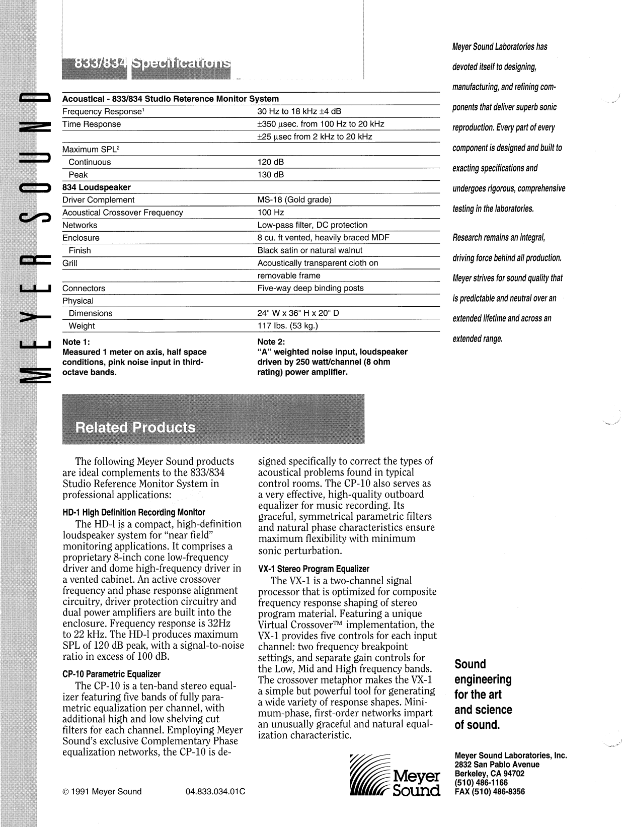 Page 4 of 4 - Meyer-Sound Meyer-Sound-Studio-Reference-Monitor-System-833-Users-Manual-  Meyer-sound-studio-reference-monitor-system-833-users-manual